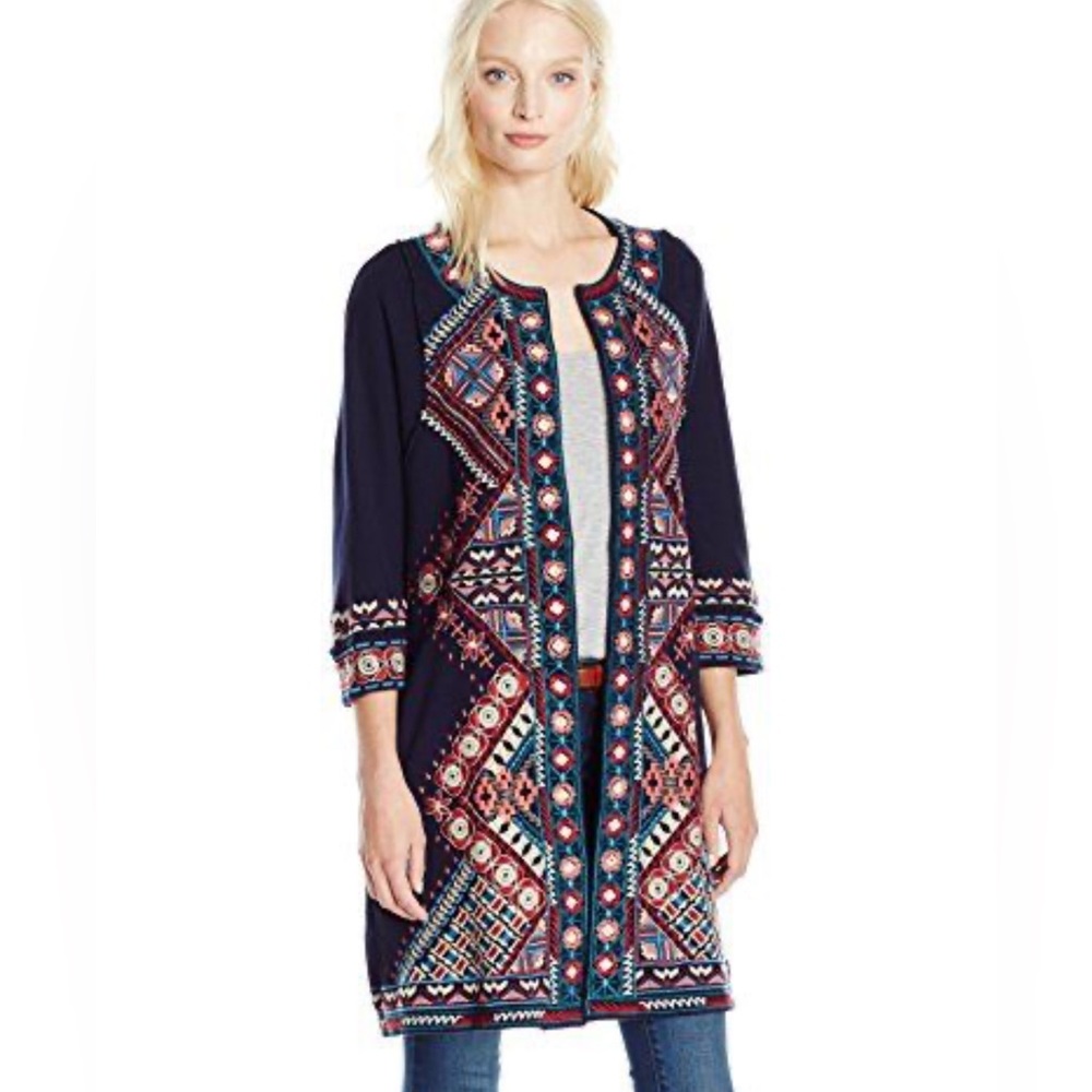 JOHNNY WAS JWLA Women's Lorne Raw Seam Embroidered Wrap Cardigan Jacket Small